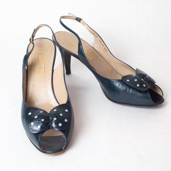 Bruno Magli Vintage Size 10 B Heeled Peep Toe Sandals with Polka Dot Bow - Picture 10 of 14